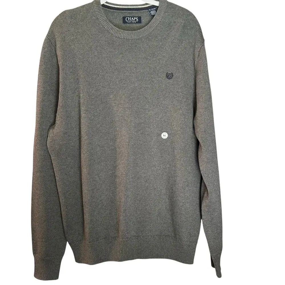 Chaps Sweater NWOT Men's SZ XL Gray 100% Cotton Long Sleeve Office Academia